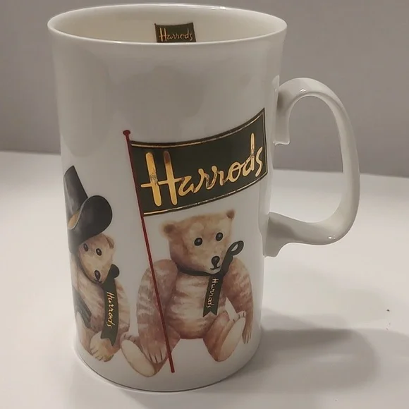 Vintage Harrods White Teddy Bear  Fine Bone China Mug Gold script 4 3/4” H - Picture 3 of 10